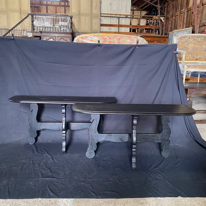 Pair of Antique Spanish Ebony Demilune Tables, Consoles or Side Tables
