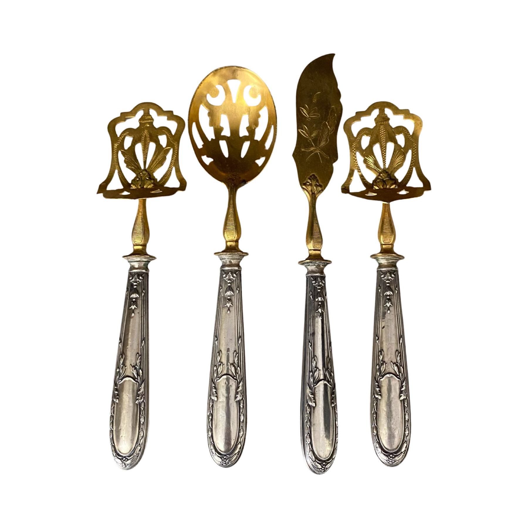 Antique French Gold and Silver Dessert Serveware Set: Four Pieces