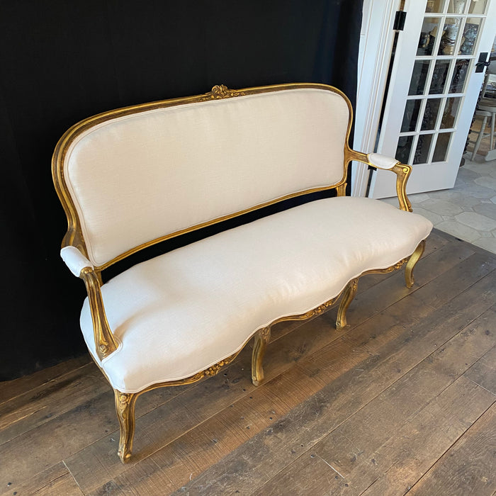 French Gold Giltwood Louis XV Sofa, Loveseat or Settee Newly Reupholstered