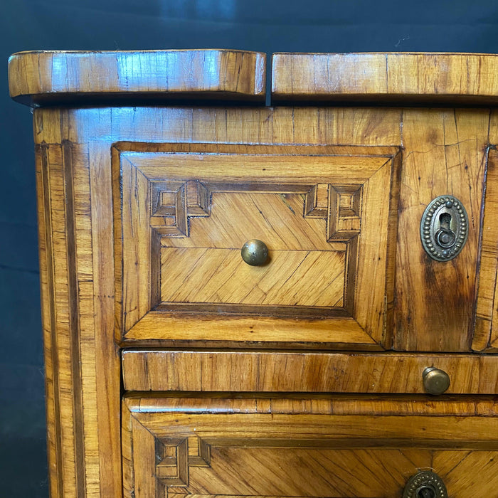 French 18th Century Inlaid Petite Commode, Side or Accent Table, Chest or Dressing Table with Mirror, Leather Leaf Extension and Drawers