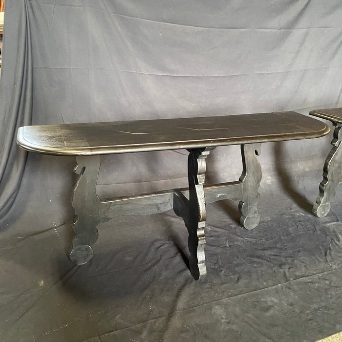 Pair of Antique Spanish Ebony Demilune Tables, Consoles or Side Tables