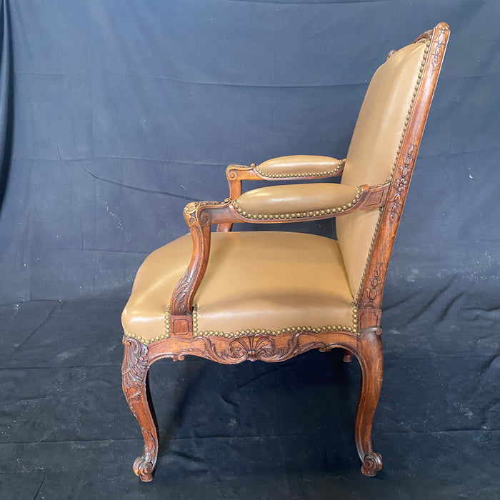 19th Century Louis XV Carved Walnut and Black Leather Armchair from  Provence - Country French Interiors