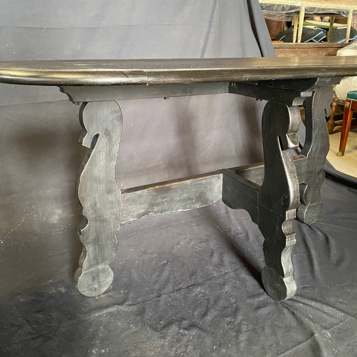 Pair of Antique Spanish Ebony Demilune Tables, Consoles or Side Tables