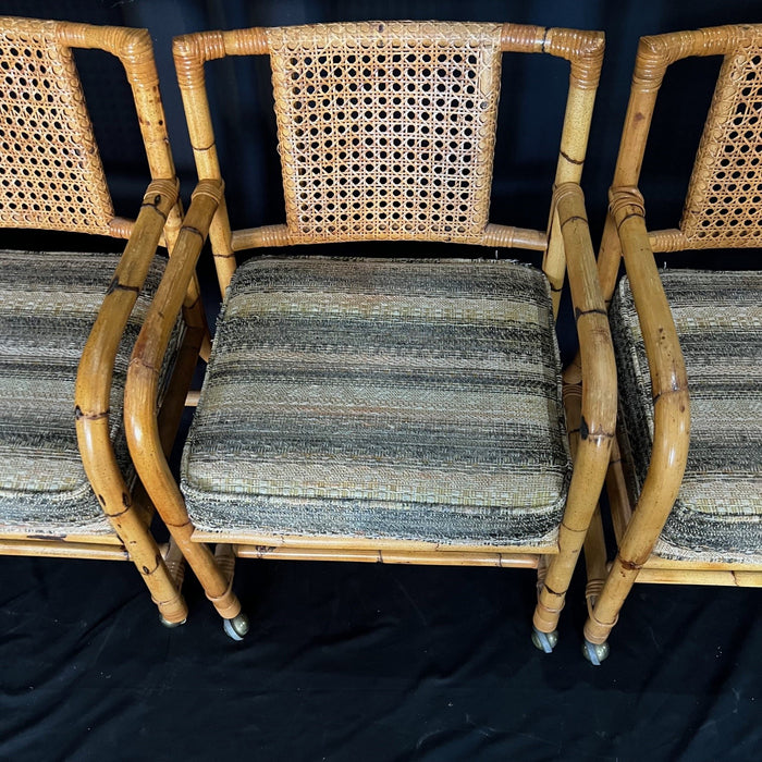 Ficks Reed Style 1950s Midcentury Rattan Dining Table and Four Chairs Set
