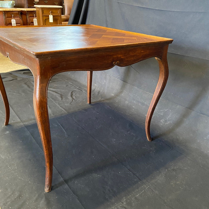 Country French Provincial 19th Century Louis XV Oak Side Table with Herringbone Parquet Top with Lovely Raised Rim
