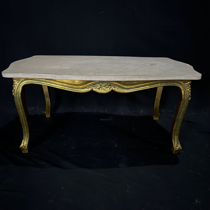 French Louis XV Giltwood Coffee Table with Stone Top