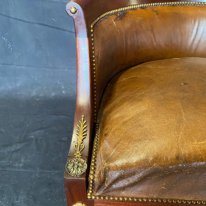 French Neoclassical Club, Dressing Table or Desk Chair Walnut and Leather