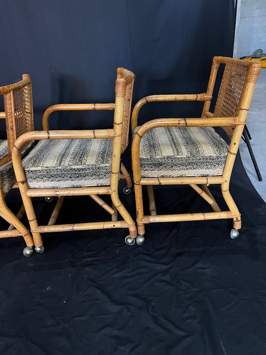 Ficks Reed Style 1950s Midcentury Rattan Dining Table and Four Chairs Set