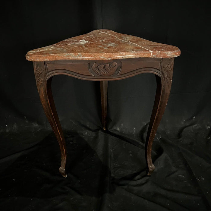 French Carved Louis XV Triangular Marble Top Side Table