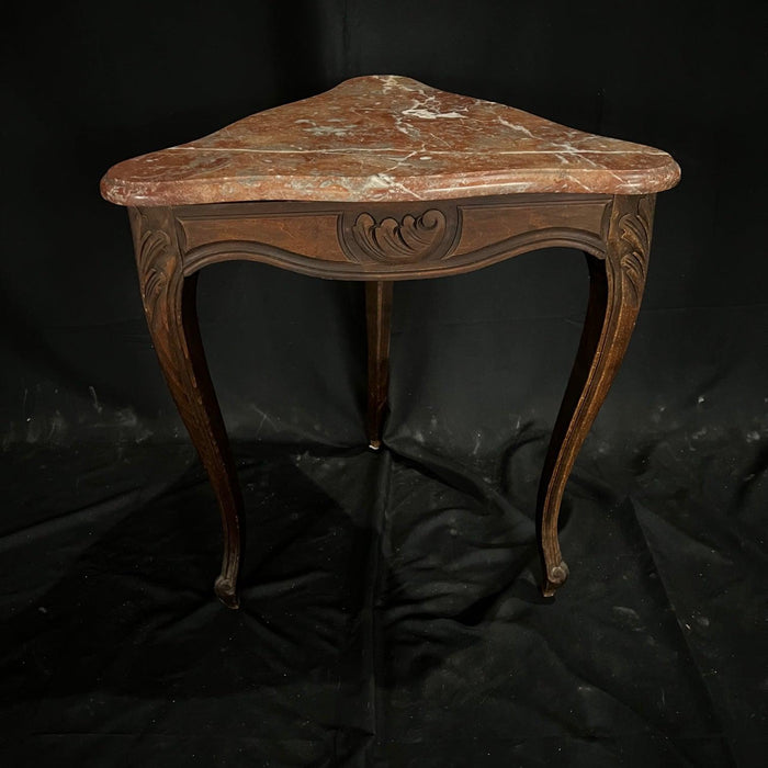 French Carved Louis XV Triangular Marble Top Side Table