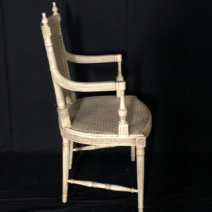 French Louis XVI Style Ivory Chair with Double Caning
