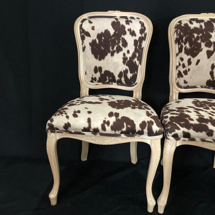 Set of Three French Louis XV Style Cerused Side Chairs with Faux Hide upholstery