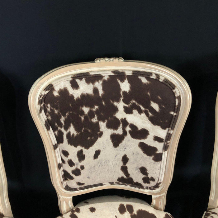 Set of Three French Louis XV Style Cerused Side Chairs with Faux Hide upholstery