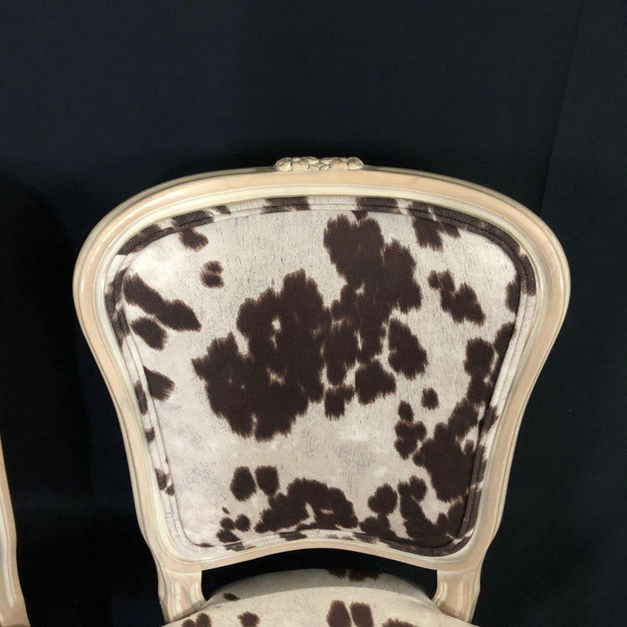 Set of Three French Louis XV Style Cerused Side Chairs with Faux Hide upholstery