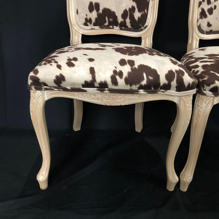 Set of Three French Louis XV Style Cerused Side Chairs with Faux Hide upholstery
