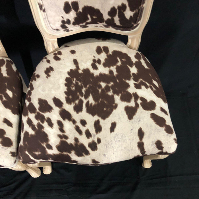 Set of Three French Louis XV Style Cerused Side Chairs with Faux Hide upholstery