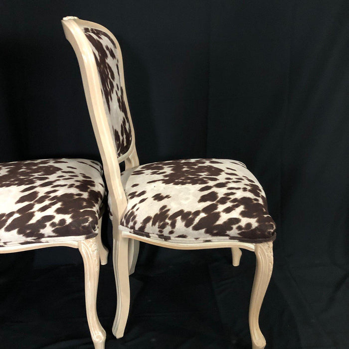 Set of Three French Louis XV Style Cerused Side Chairs with Faux Hide upholstery
