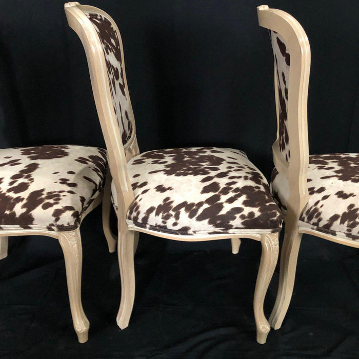 Set of Three French Louis XV Style Cerused Side Chairs with Faux Hide upholstery