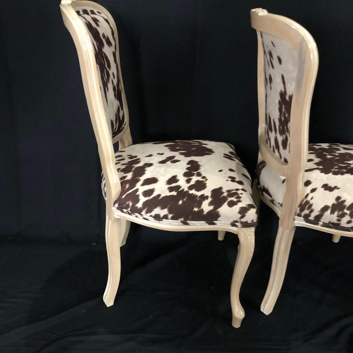 Set of Three French Louis XV Style Cerused Side Chairs with Faux Hide upholstery