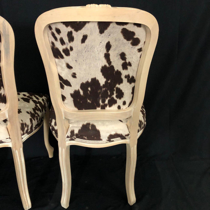 Set of Three French Louis XV Style Cerused Side Chairs with Faux Hide upholstery