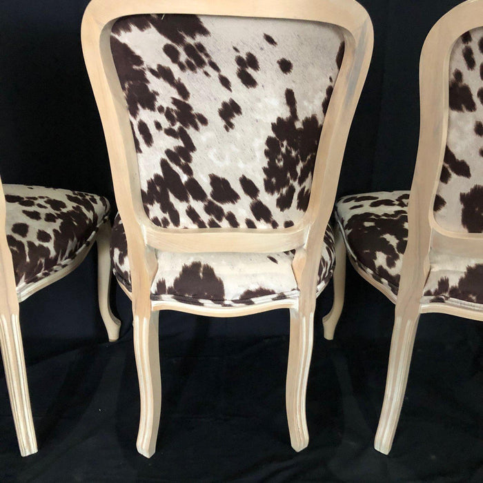Set of Three French Louis XV Style Cerused Side Chairs with Faux Hide upholstery