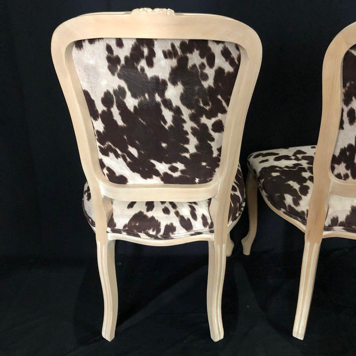Set of Three French Louis XV Style Cerused Side Chairs with Faux Hide upholstery