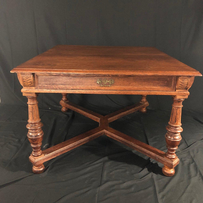 Antique oak table with leaf and drawer