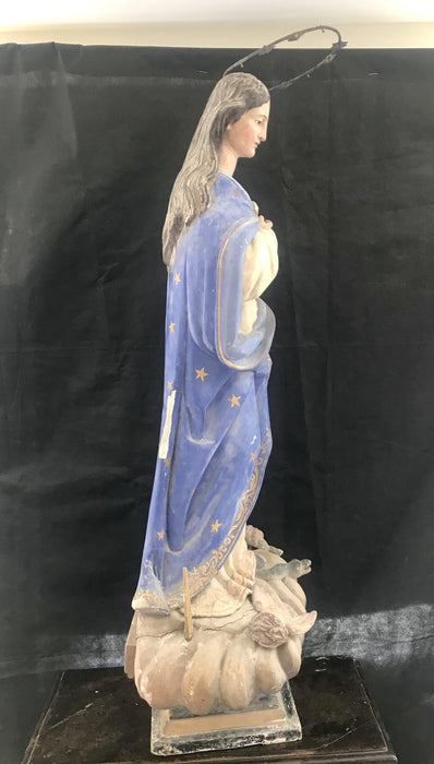 Stunning Antique 4 foot tall Immaculata (Bestows Good Fortune) Santos Figure with Glass Eyes from Pamplona, Spain