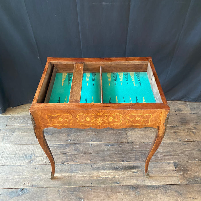 Antique French Louis XV Walnut Marquetry Inlaid Card and Backgammon Table, 19th Century