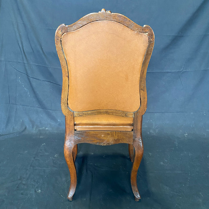 Set of Six Early 19th Century Museum Quality Walnut Carved Italian Dining or Side Chairs