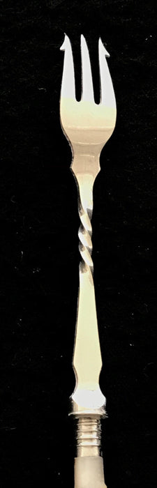 British Silver Pickle Fork or Hors D'oeuvres Fork with Twig Carved Bone Handle