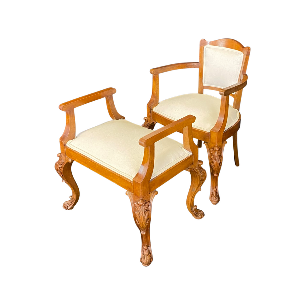 Pair of Louis XV Style Carved Walnut Arm Chair