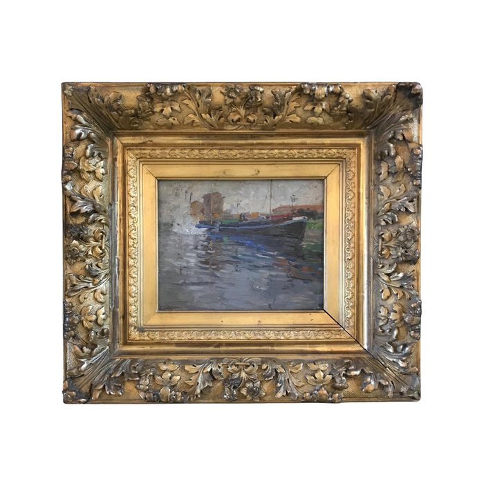 Nautical Impressionist Oil Painting by French listed artist E. Godfrinon 1878-1927 (1922)