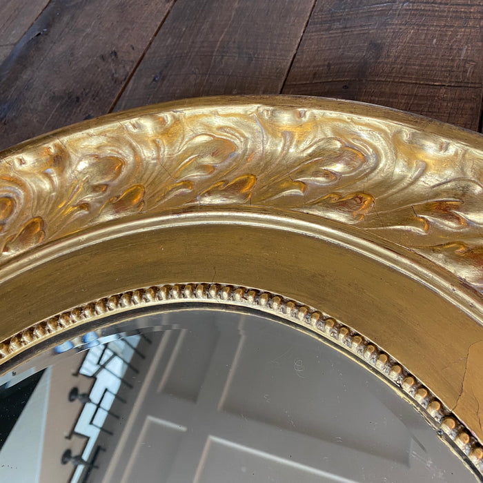 French Louis XVI Oval Genuine Gold Leaf Mirror