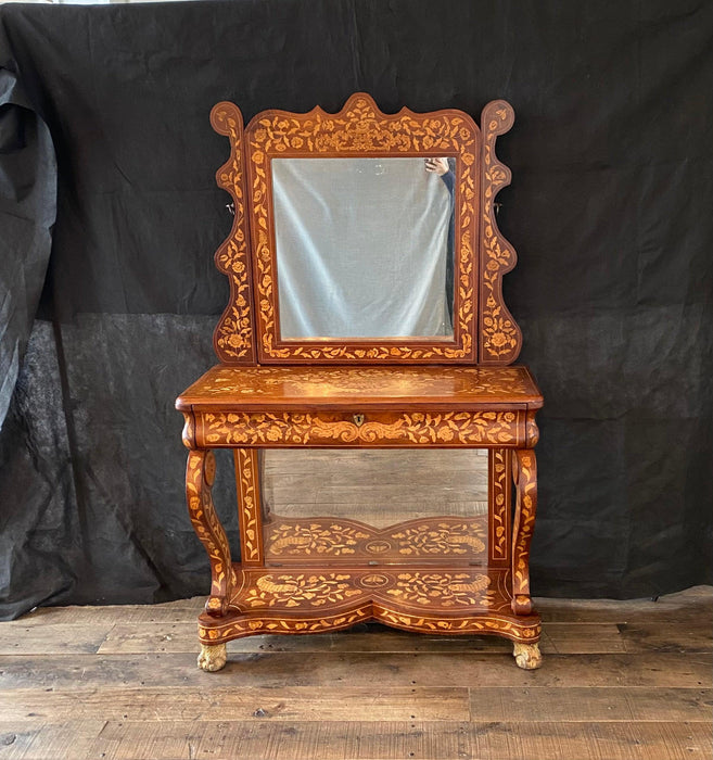 Antique dressing table or vanity with inlay and a mirror 