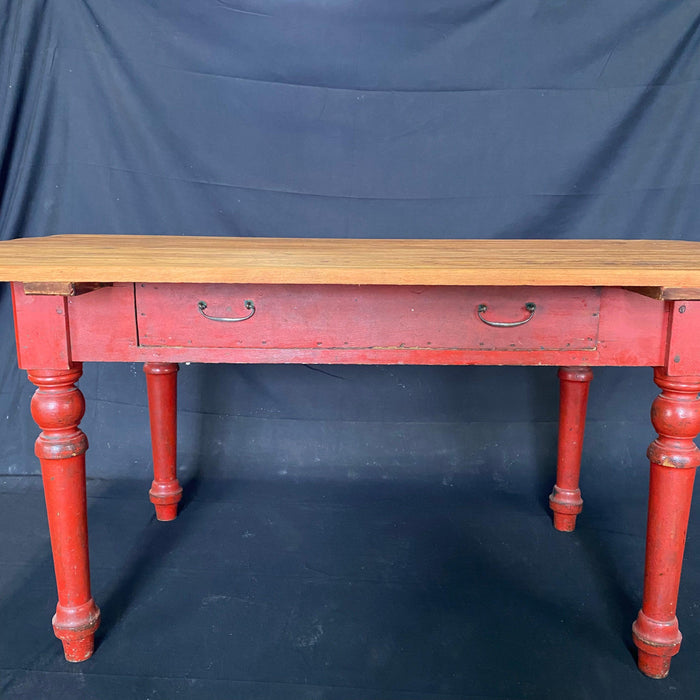 Farmhouse Dining Table with Original Paint - Close Up of Drawer - For Sale