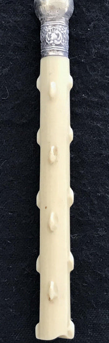 Antique British Bread Fork or Serving Fork with Hallmarks and Carved Twig Handle