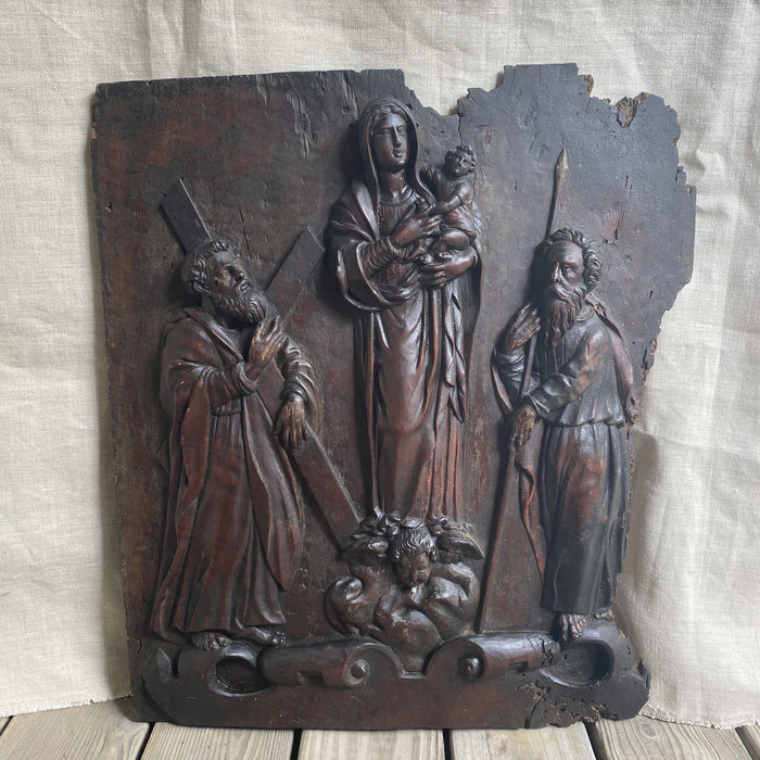 18th Century Bas Relief Baroque Plaque of Jesus, Mary and the Apostles