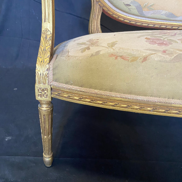 French Early 19th Century Period Louis XVI Aubusson Tapestry Sofa or Settee