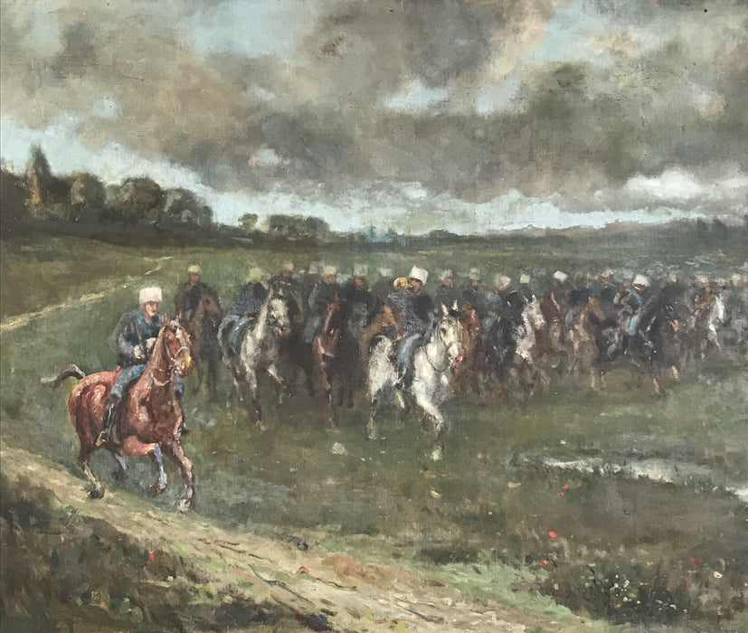 Antique painting of an army on horseback 
