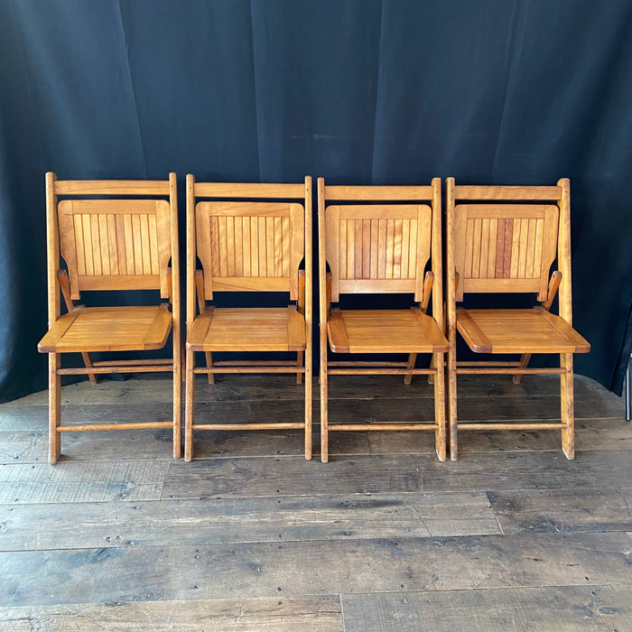 Set of 12 Mid-century vintage wooden stackable folding chairs from Paris, Maine from the 1940s