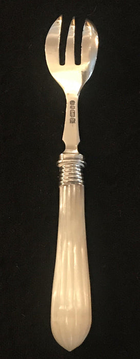 Antique British Silver and Mother of Pearl Oyster Fork or Hors d'Oeuvres Fork