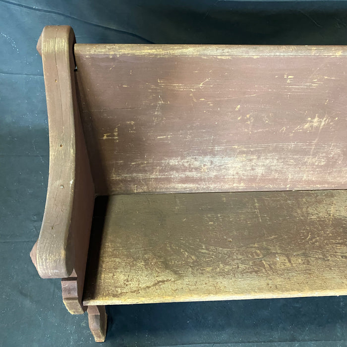 19th Century Americana Church Pew Bench or Settee with Original Bible Holder in Original Paint Found in Maine