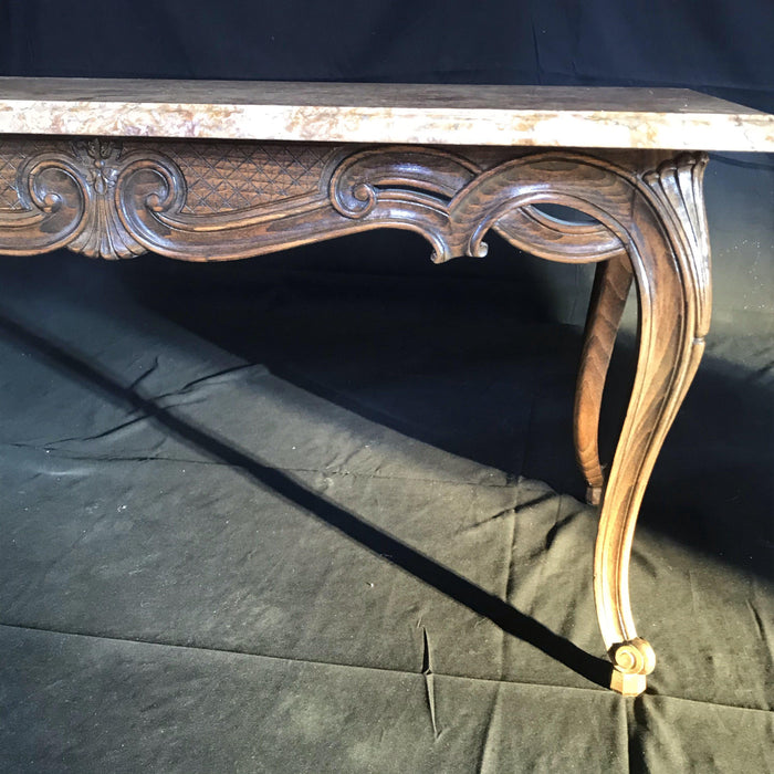 Louis XV Style Carved French Coffee Table with Marble Top