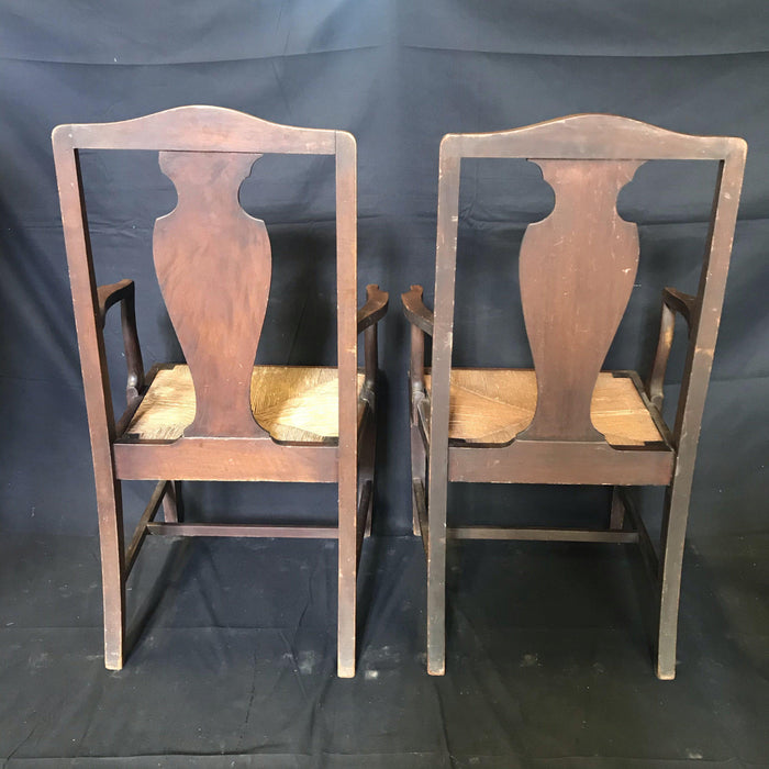 Set of Two Period British Chippendale Armchairs with Rush Seats