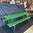 Picnic style green painted wood folding table with two benches
