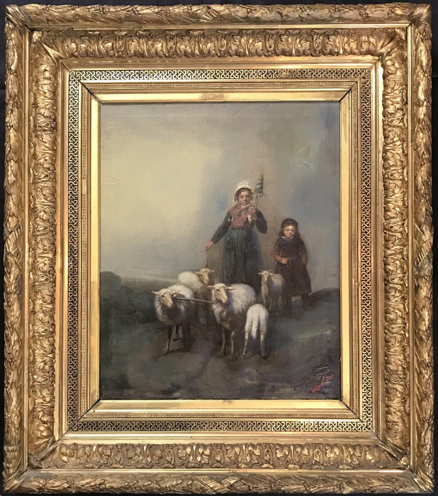 French oil painting by listed artist Agatha Doutreleau (1847-1880) for sale