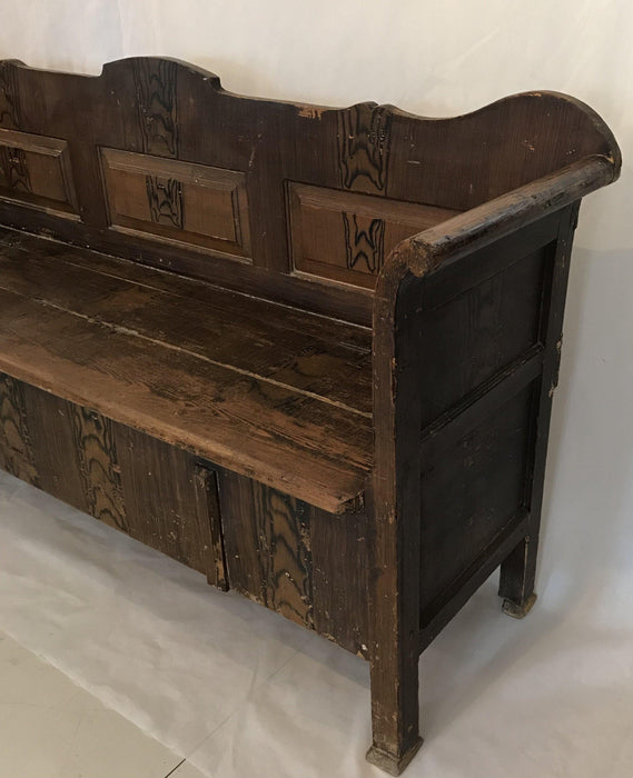 Antique Faux Painted Romanian Pine Bench - Side View - For Sale