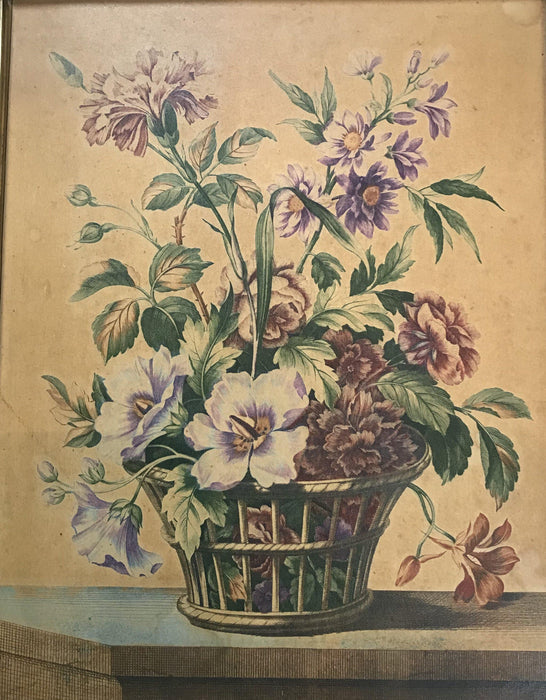 Artwork Pair of Engravings by L. Tessier: Framed Floral Still Life in Matching Frames with Lemon Gold Moldings by L. Tessier