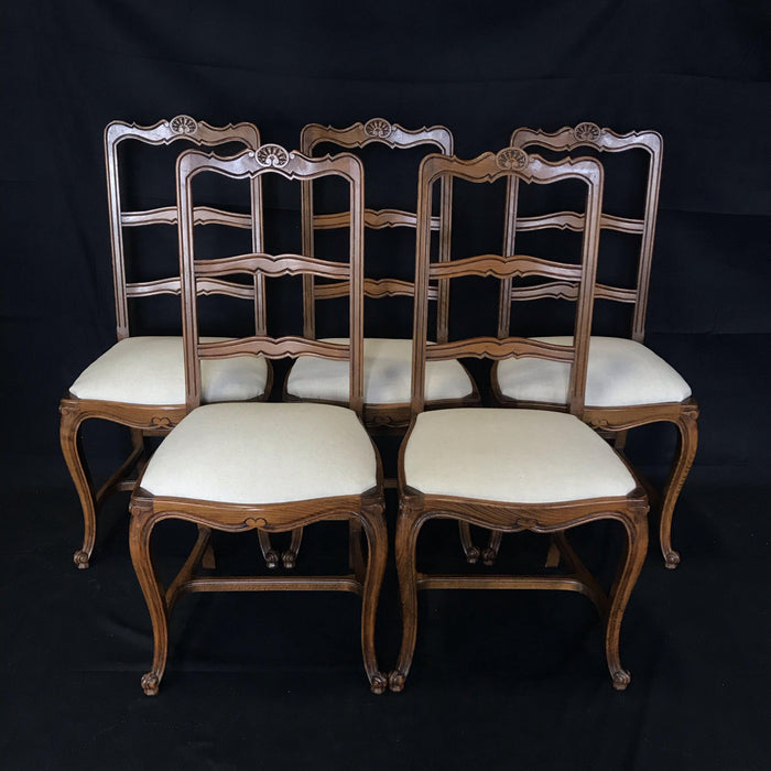 Set of Five French Louis XV Ladderback Style Chairs